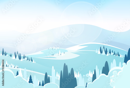 winter mountain landcape flat icon vector