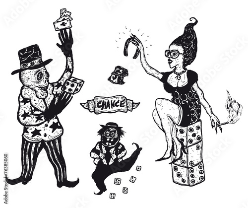 Hand drawn gambling and addiction set