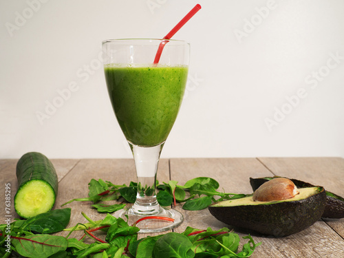 Green smoothie with avocado, spinach and cucumber