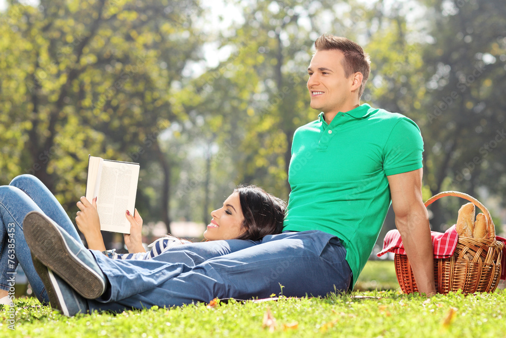 Couple having a picnic in park Couple having a picnic in park