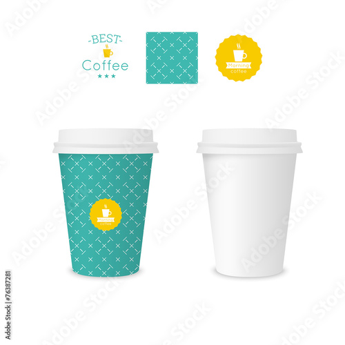 Closed paper cup for coffee with texture.