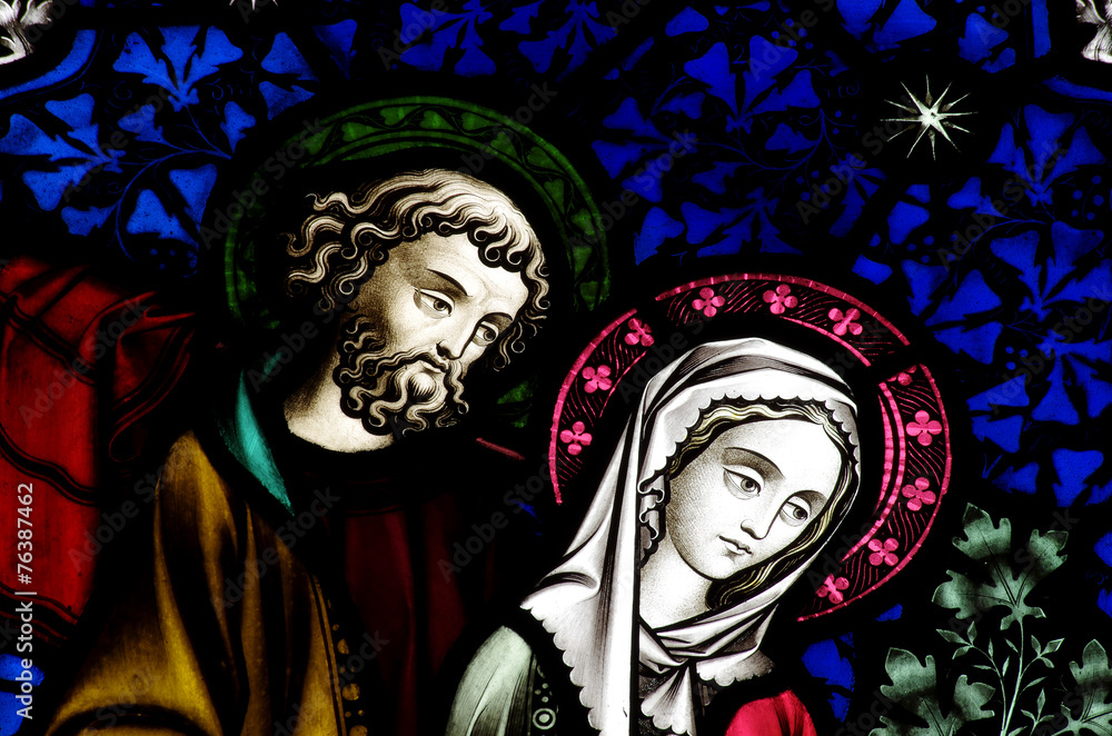 Mary and Jospeph in stained glass