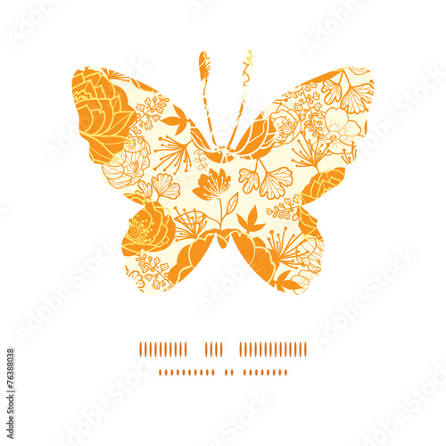 Vector golden art flowers butterfly silhouette pattern frame