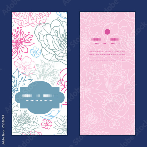 Vector gray and pink lineart florals vertical frame pattern
