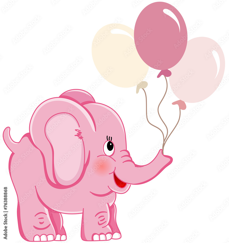 Cute pink elephant holding balloons Cute pink elephant holding balloons