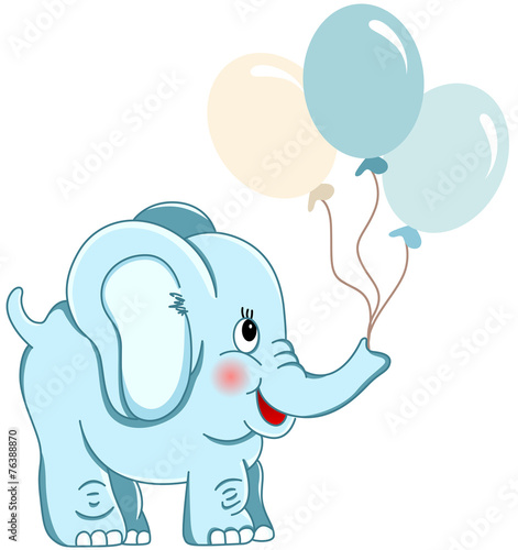 Cute blue elephant holding balloons