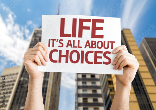 Wallpaper Mural Life is All About Choices card with a skyscraper background Torontodigital.ca