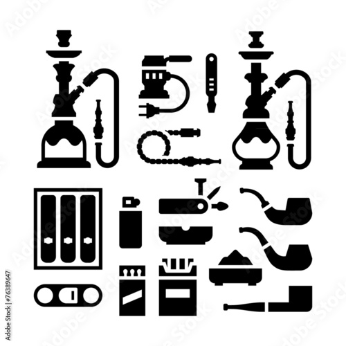 Set icons of smoking equipment and accessories