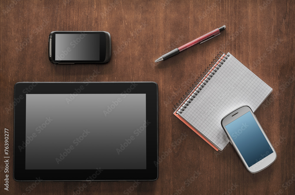 Business Work With Tablet, 2 Smartphones And A Notepad Business Work With Tablet, 2 Smartphones And A Notepad