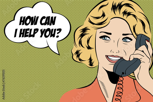 pop art cute retro woman in comics style with message