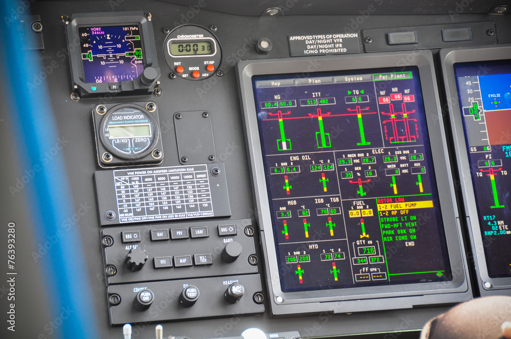 The pilots' control panel inside a passenger airplane The pilots' control panel inside a passenger airplane
