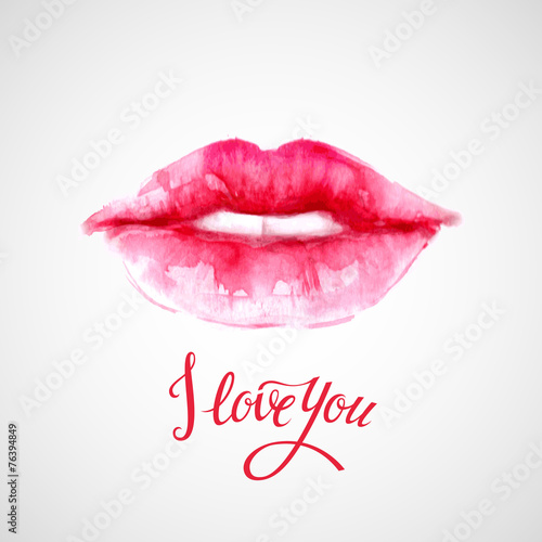 Lips painted in watercolor. Vector illustration