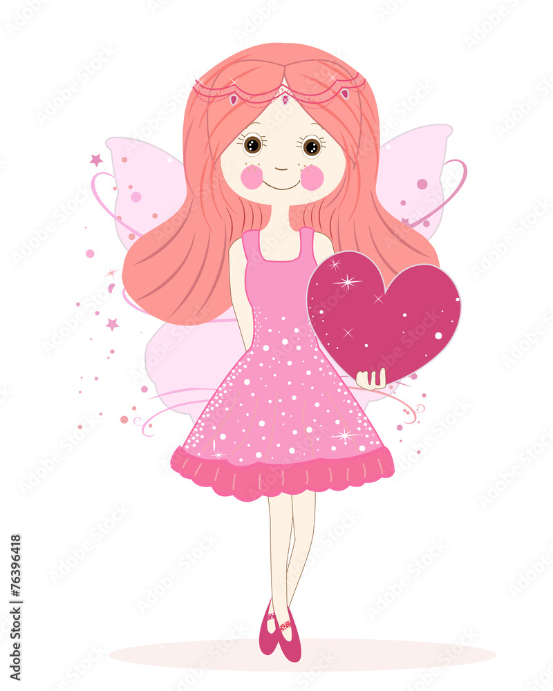 Cute fairy tale holding heart vector Cute fairy tale holding heart vector