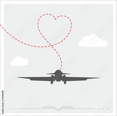 Silhouette of a plane with heart