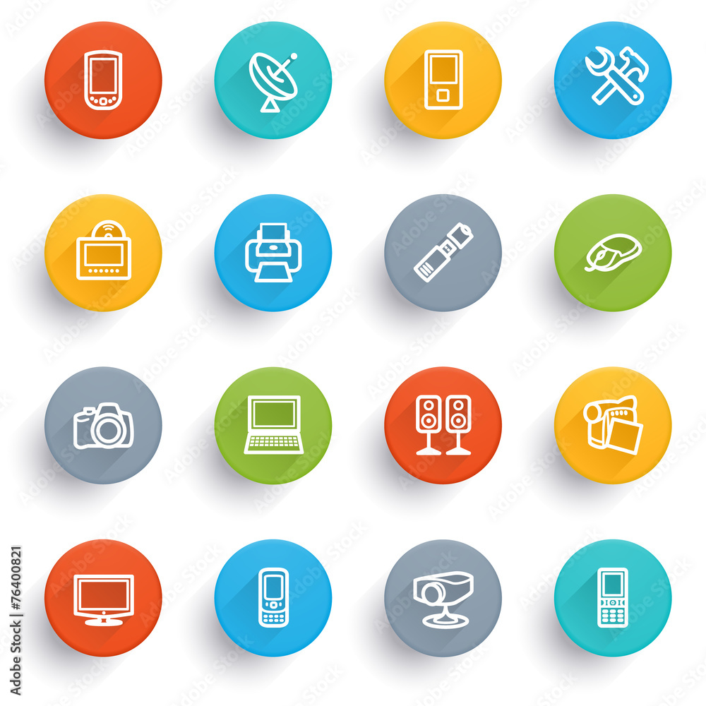 Electronics icons with color buttons. Electronics icons with color buttons.