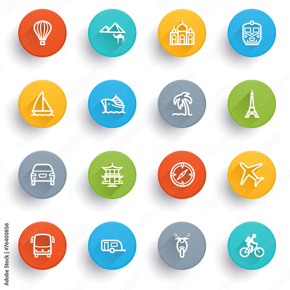 Travel icons with color buttons. Travel icons with color buttons.
