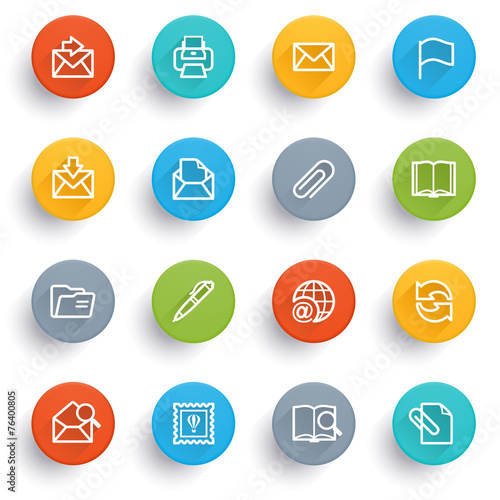 Email icons with color buttons.