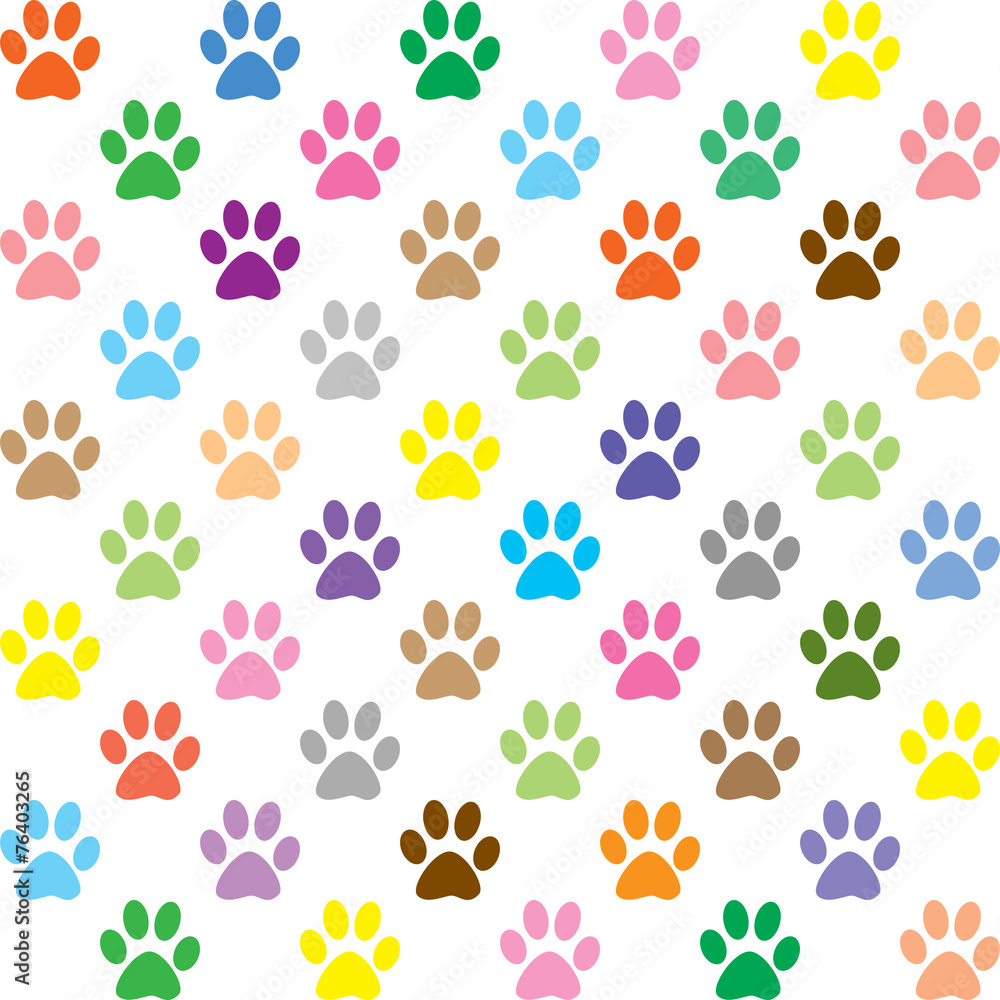 Colorful puppy paw prints pattern