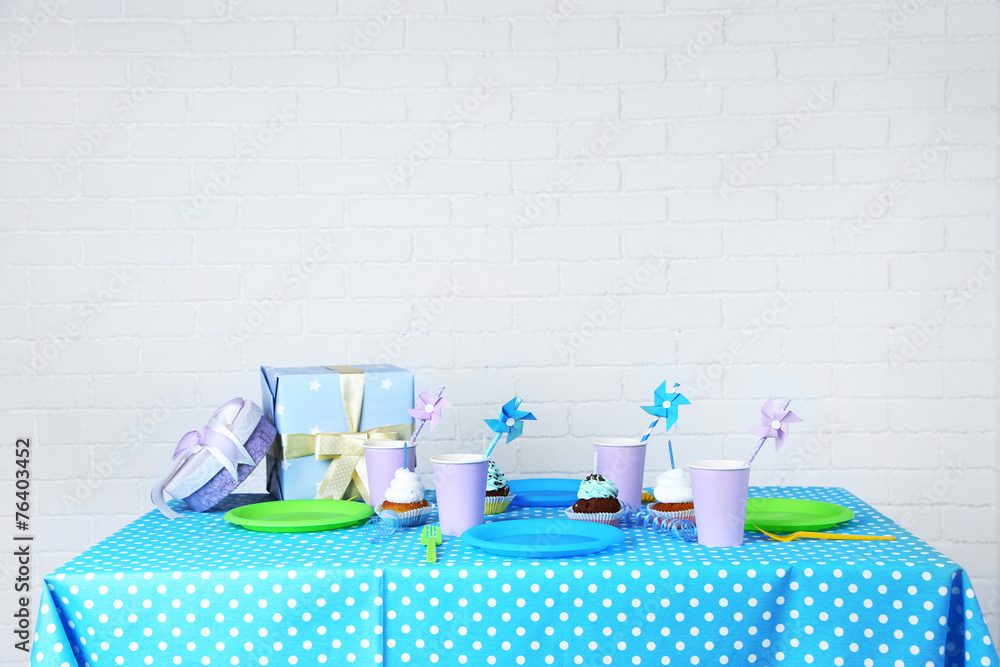 Prepared birthday table for children party Prepared birthday table for children party