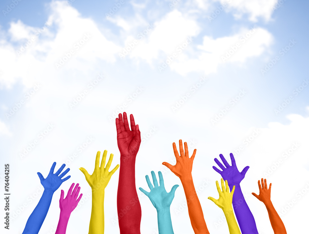 Colorful Arms Raised Volunteer Copy Space Happiness Concept