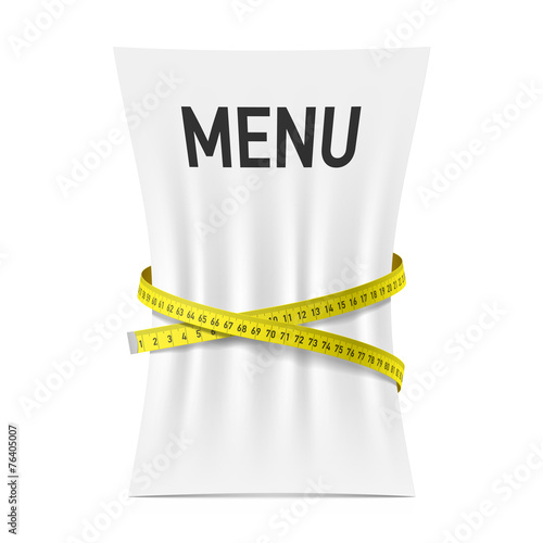 Menu squeezed by measuring tape, diet theme concept photo