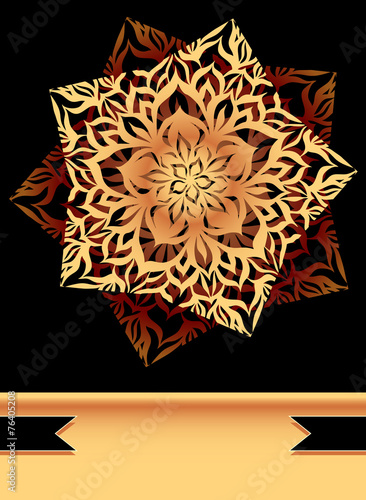 Creative Flyer with abstract flower star in  black Gold