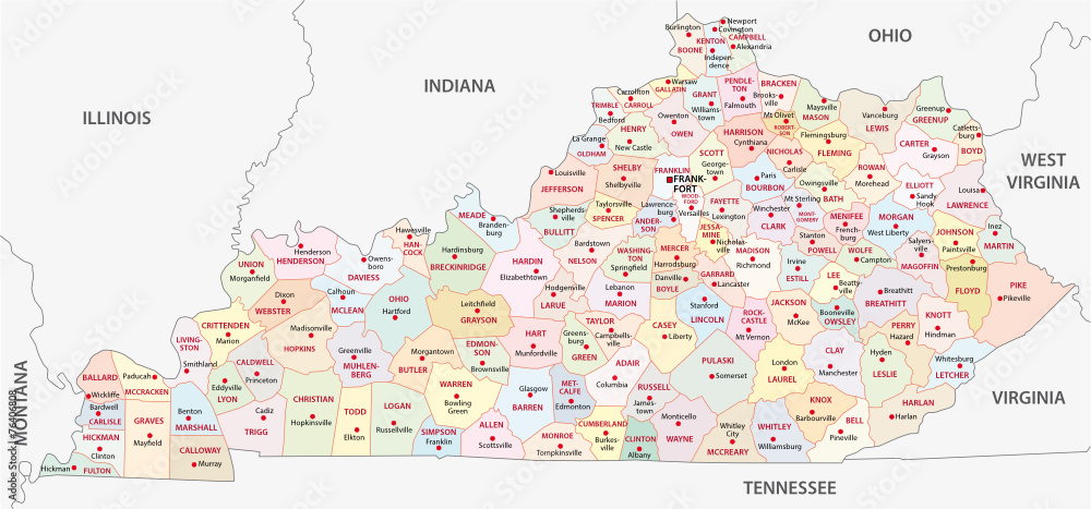 Obraz premium kentucky administrative map