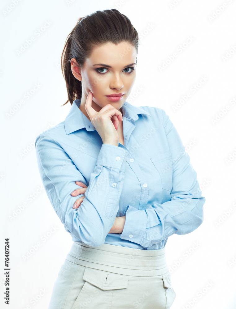 Portrait of confident business woman white background isolated. Portrait of confident business woman white background isolated.