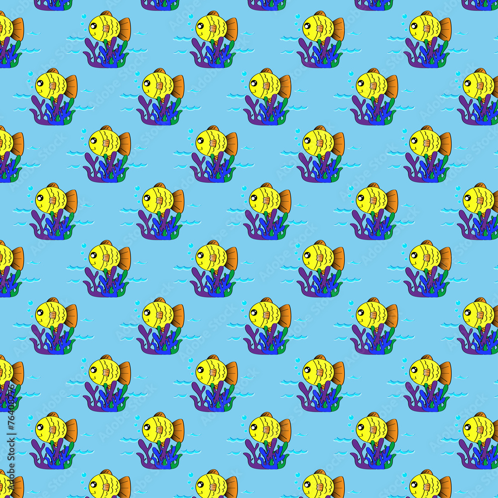 cute fish pattern on azure background cute fish pattern on azure background