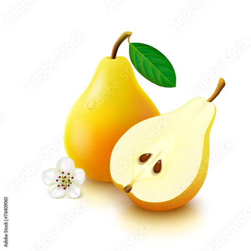 Yellow pear on white background