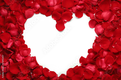 Heart of red rose petals