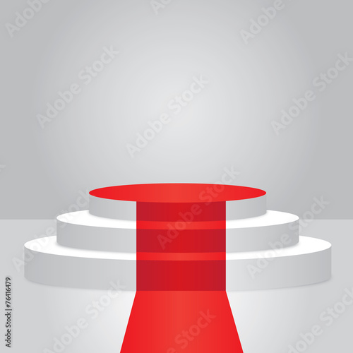Empty illuminated podium with red carpet