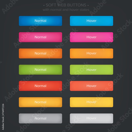 14 Soft web buttons set, with normal and hover states.