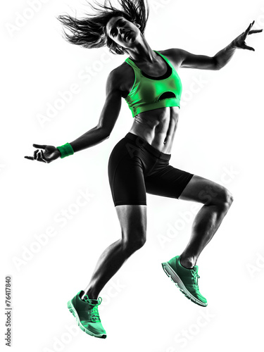 woman fitness jumping  exercises silhouette #76417840