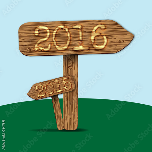 illustration with wooden signage indicating the new year