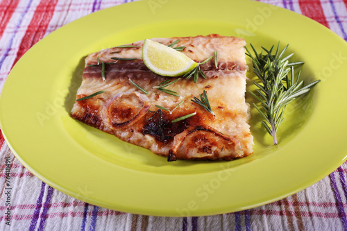 Dish of Pangasius fillet with rosemary and lime