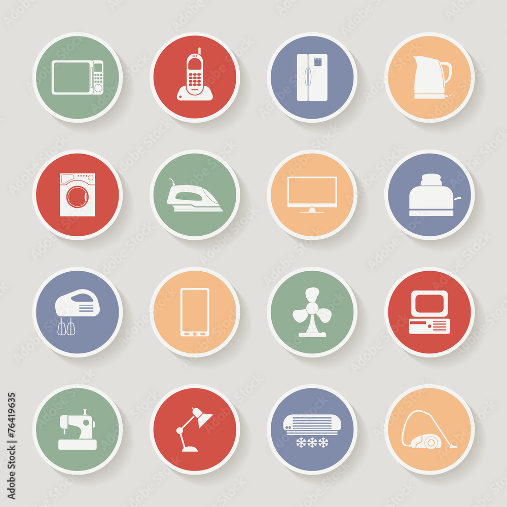 Round home appliances icons. Vector illustration