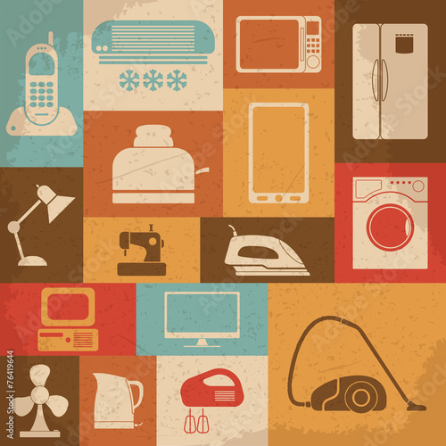 Retro home appliances icons. Vector illustration