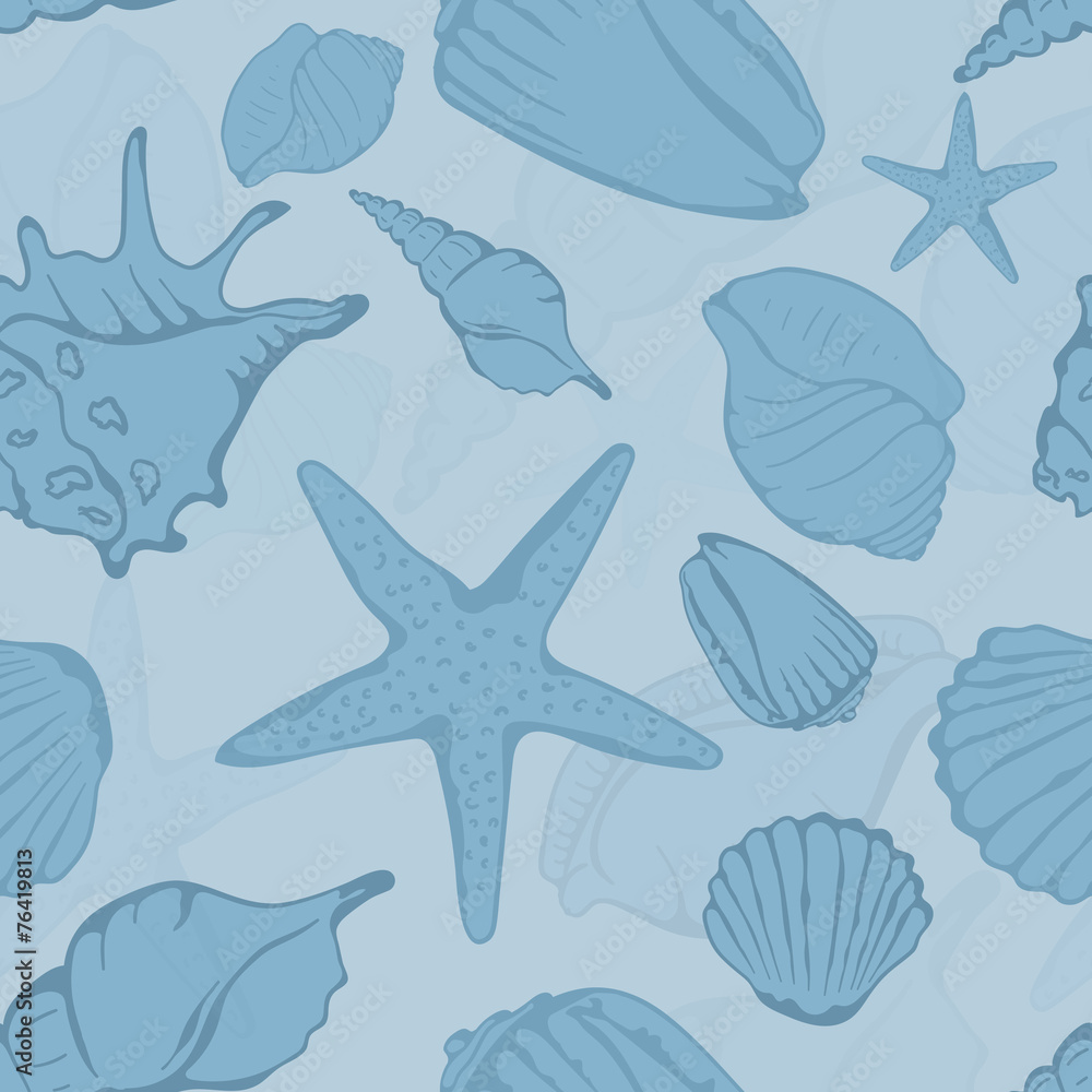 Seamless pattern of hand drawn seashells. Vector illustration