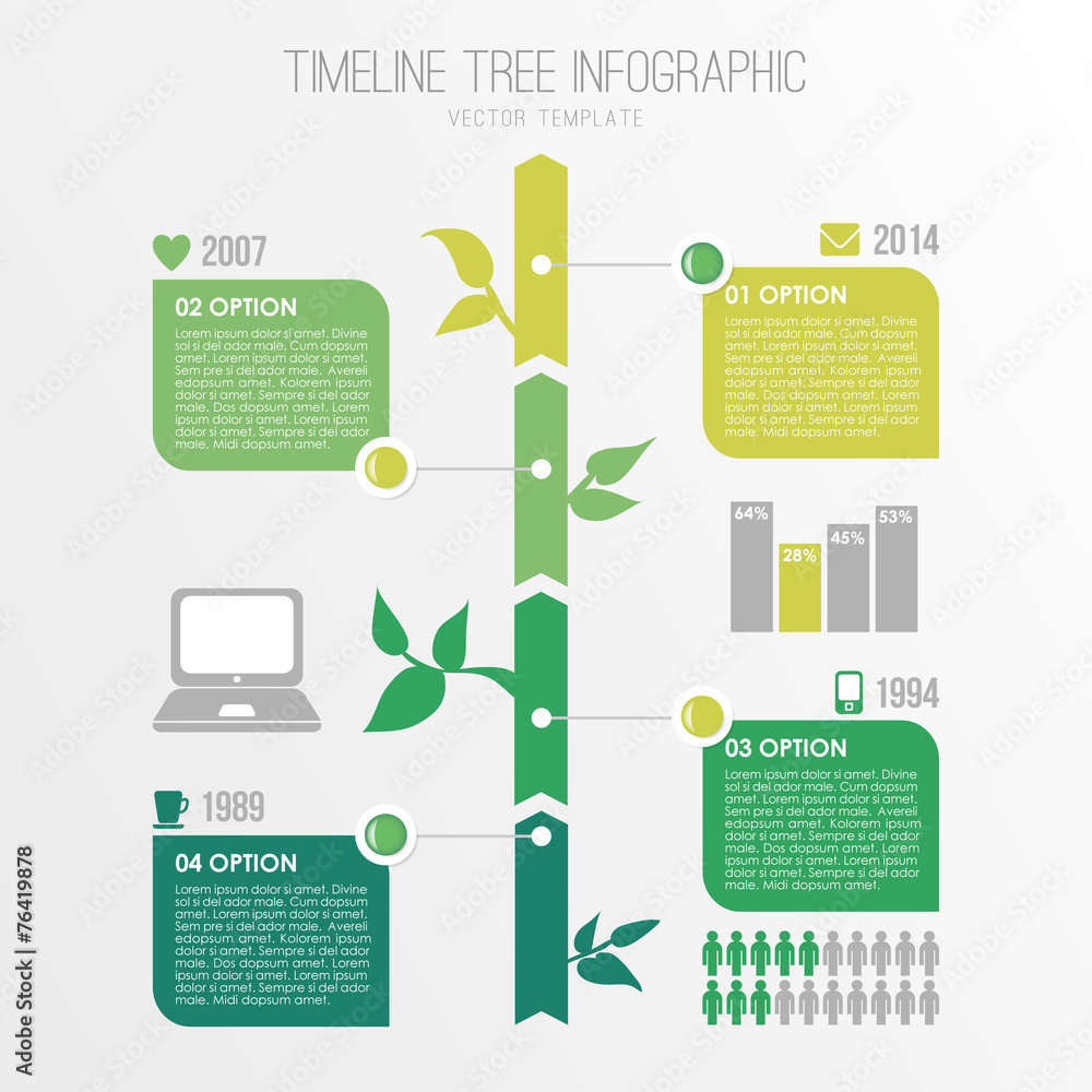 Timeline tree infographics template, eco nature design, vector Stock ...