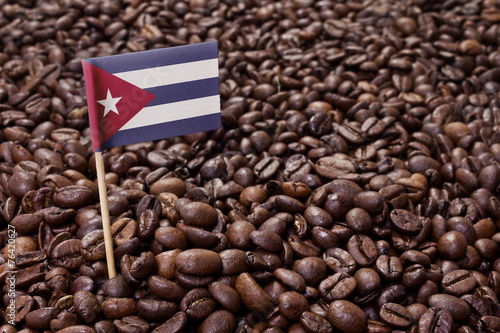 Photography Flag of Cuba sticking in coffee beans.(series)