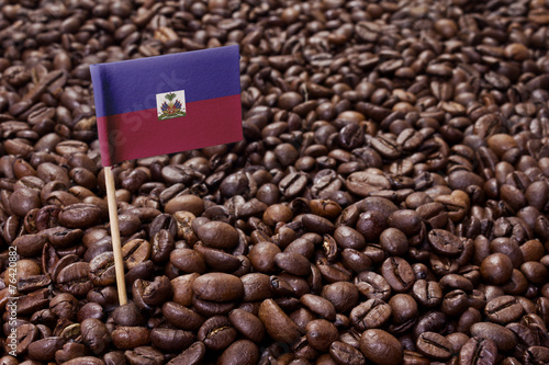 Photography Flag of Haiti sticking in coffee beans.(series)