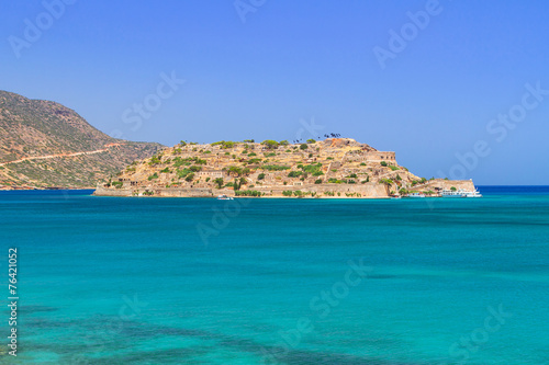 Spinalonga island at turquise water of Crete, Greece
