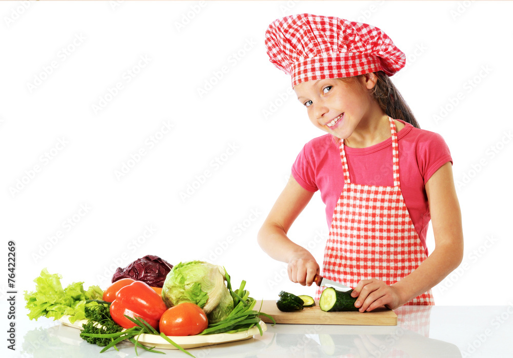 Happy little girl preparing fresh salad Happy little girl preparing fresh salad