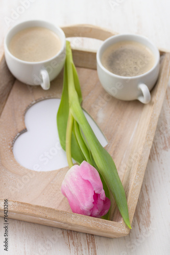 Fototapeta Naklejka Na Ścianę i Meble -  two cups of coffee with tulip