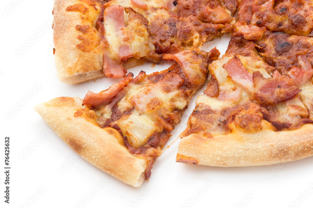 hawaiian pizza isolated on white background hawaiian pizza isolated on white background