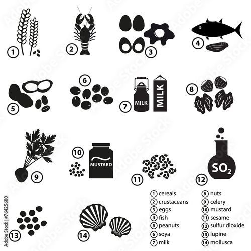 set of typical food alergens for restaurants and meal eps10
