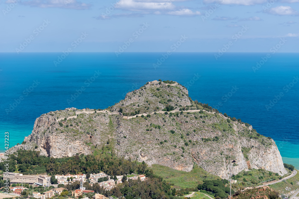 Mountain with ancient walls at Cefalu