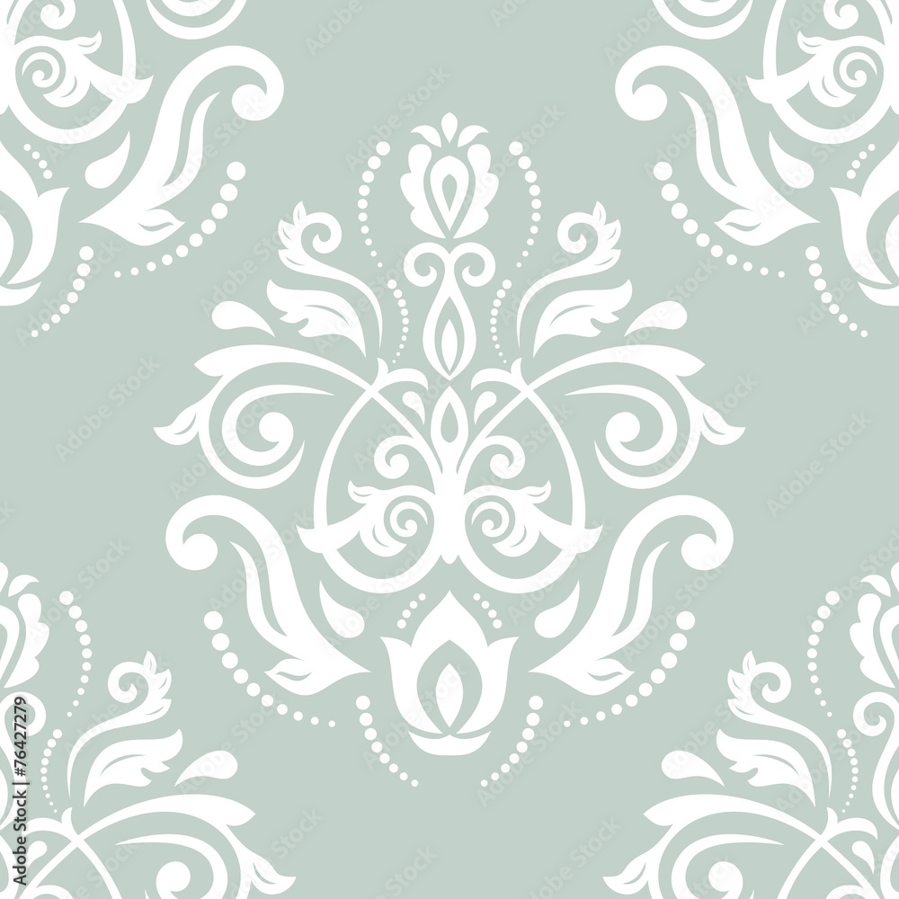 Damask Seamless Vector Pattern. Orient Background with Blue and
