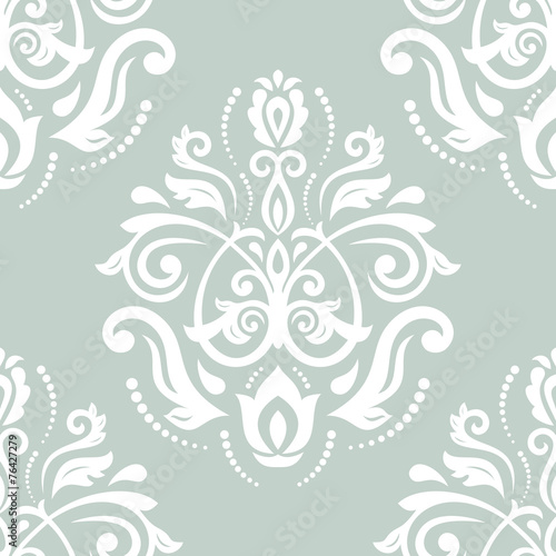 Damask Seamless Vector Pattern. Orient Background with Blue and